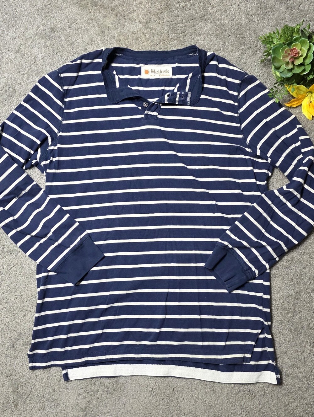 Mollusk Surf Style Striped Long Sleeve Shirt Navy Blue Men's Size XL